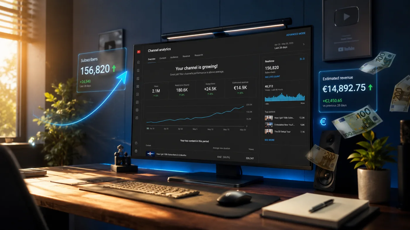 Faceless YouTube Monetarisierung mit Analytics Wachstum und KI Stimme