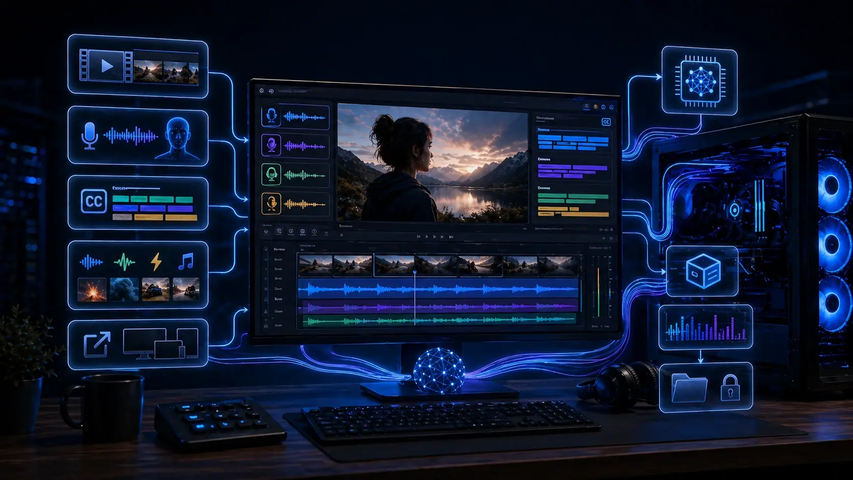 Lokales Creator-Studio für Voice, Untertitel, SFX, Mix und Export