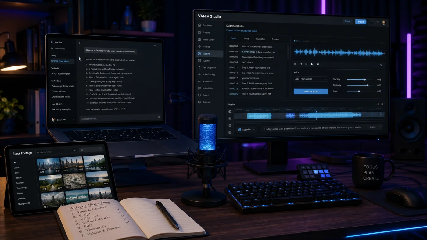 Workflow VANIV para YouTube Faceless con voz IA doblaje subtítulos y exportación