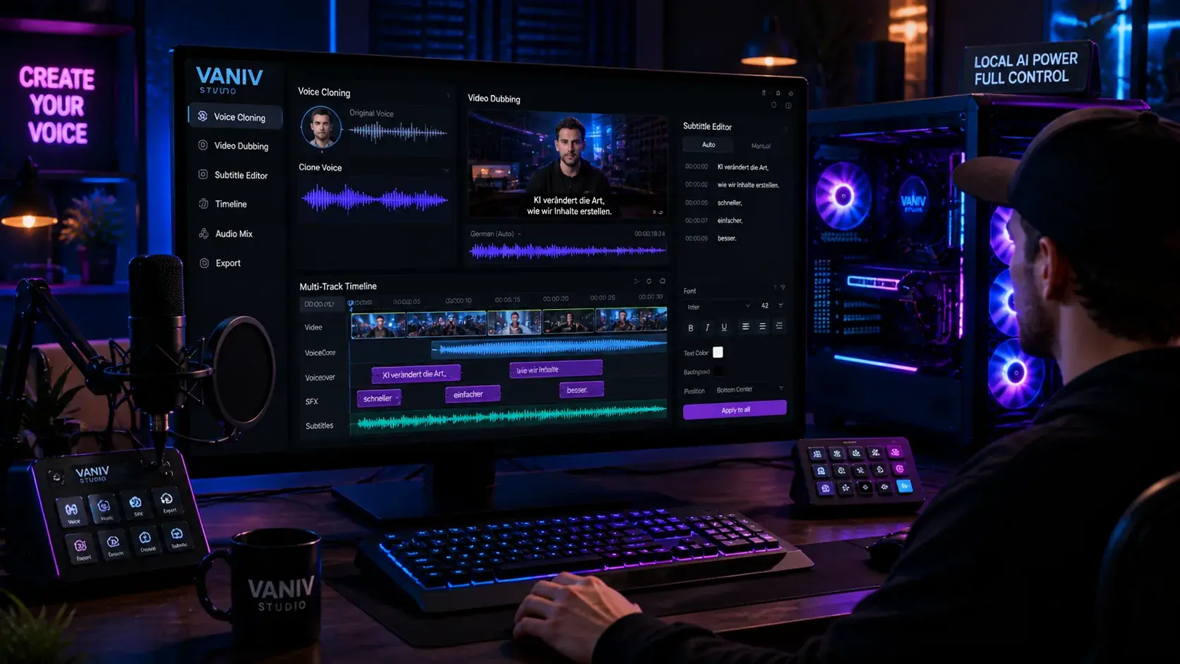 Creator Workflow Vergleich zwischen Murf AI Cloud Voiceover und VANIV lokalem KI Studio
