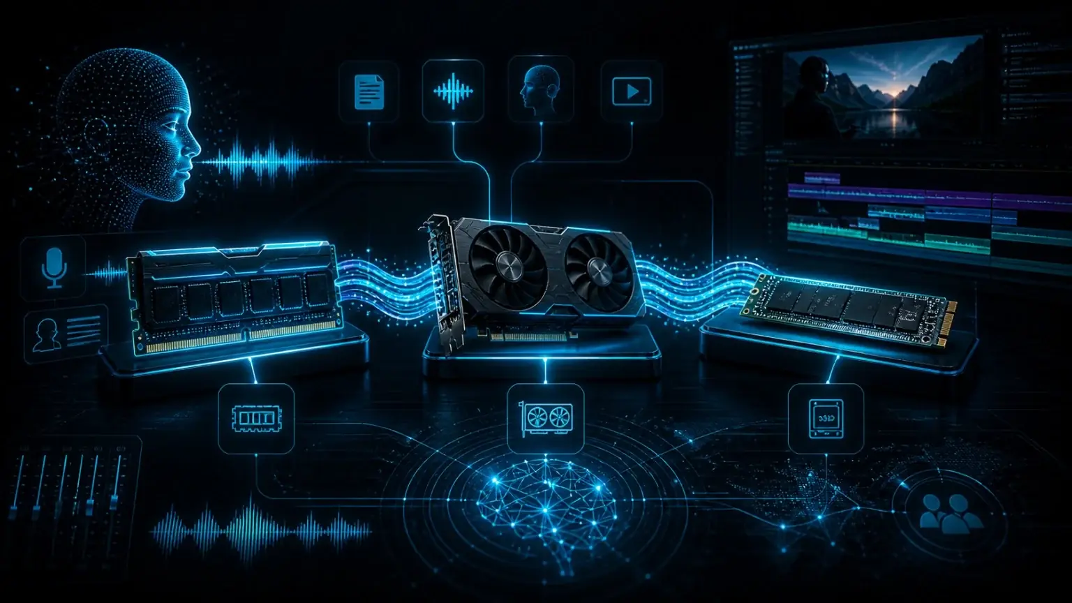 Zusammenspiel von RAM, VRAM, GPU und SSD bei lokaler KI für Voice Cloning, Text-to-Speech und Video-Dubbing