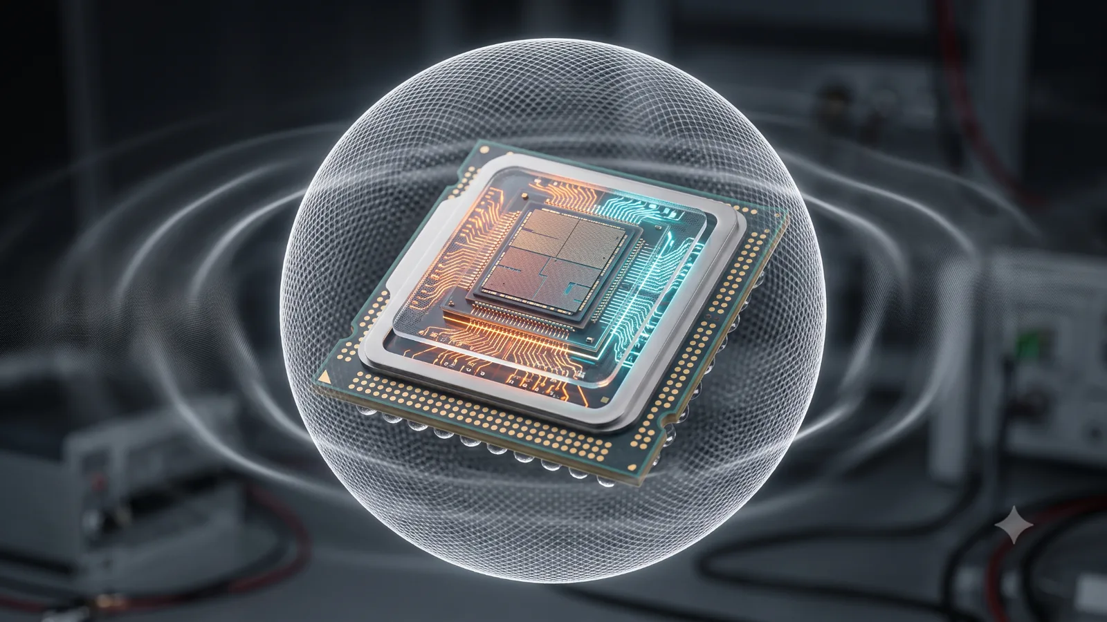 Ein Prozessorchip wird von einer transparenten Schutzschicht umgeben.
