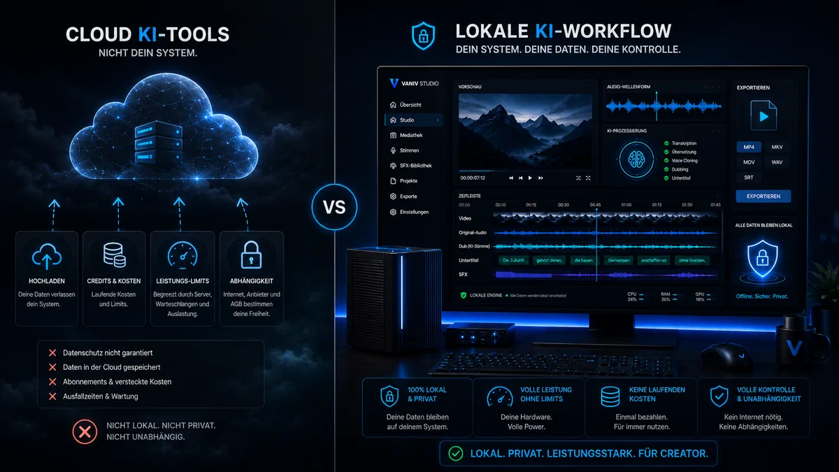 Cloud vs lokale KI Workflow Vergleich für VANIV Creator Produktion.