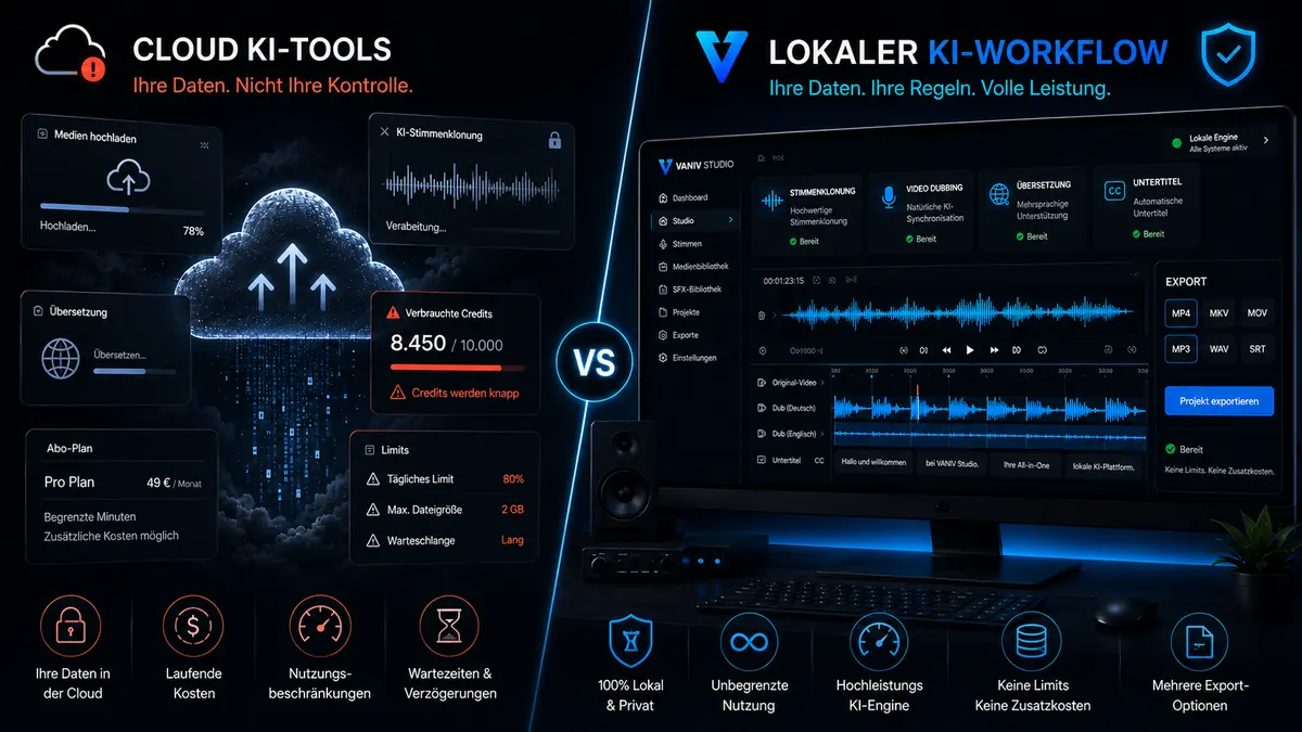 VANIV Vergleichsseite für Cloud Tools und lokale KI Creator Workflows.