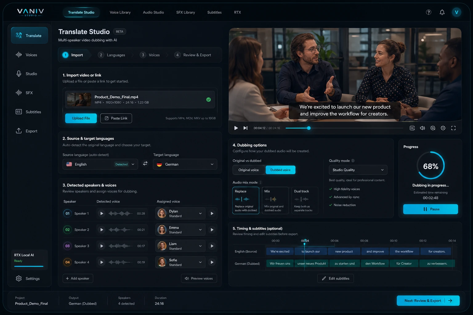 Translate Studio – Multi-speaker video dubbing