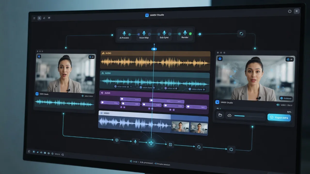 VANIV Studio Demo mit lokalem KI Video-Dubbing Workflow vom Originalvideo bis zum Export