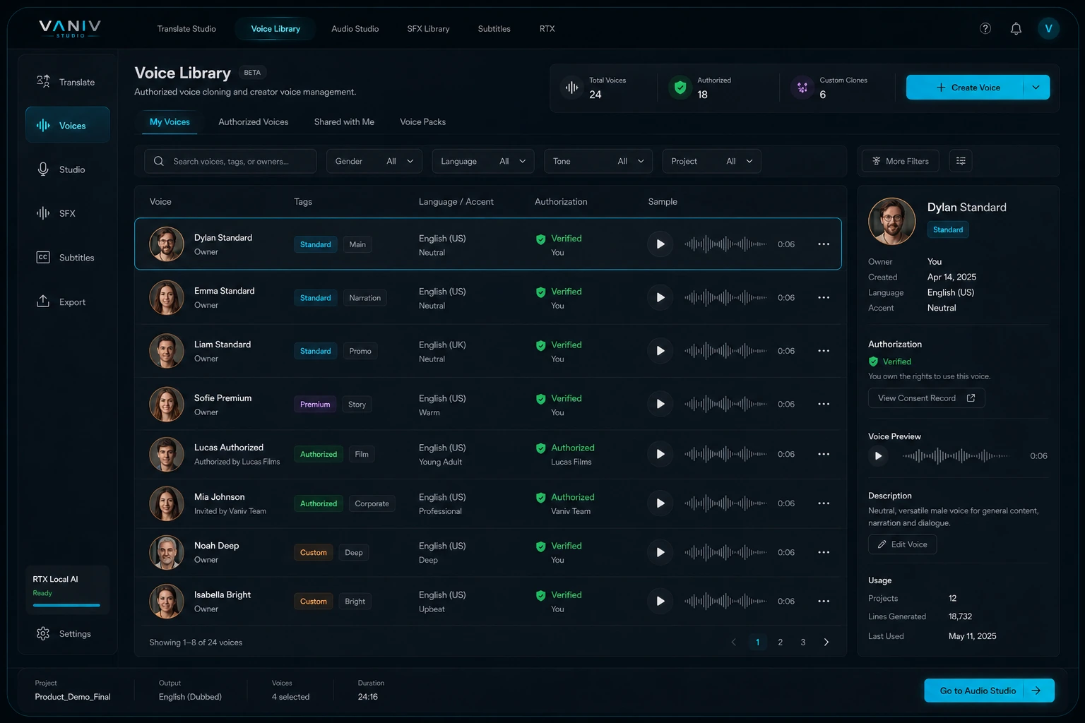 Voice Library – Authorized voice cloning